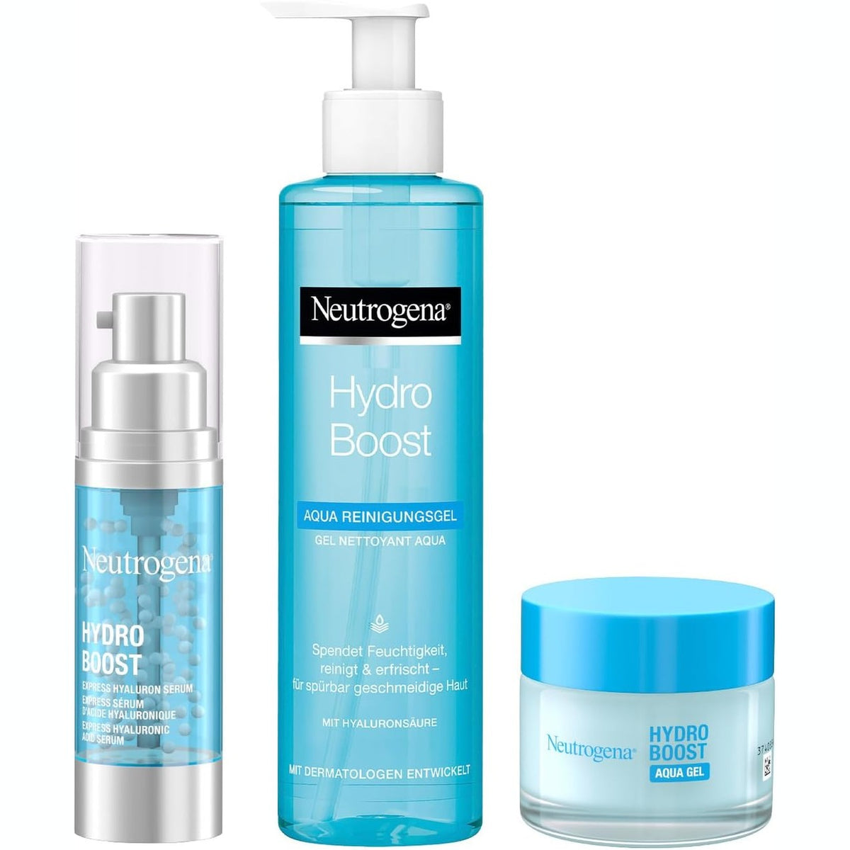 302075 - NEUTROGENA Set për kujdesin e lëkurës Hydro Boost, përfshin xhel pastrues Aqua, serum fytyre Aqua Pearl dhe krem fytyre Aqua Gel