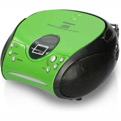 309739 - LENCO SCD24 CD Player për Fëmijë - Radio CD - Boom Box - 2 Furnizime me Energji 1.5 W RMS - Jeshile/E Zezë