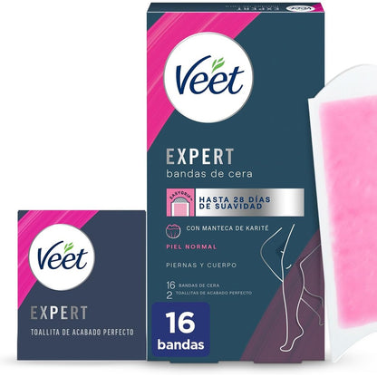 318876 - VEET Shirita dylli të ftohtë Expert, 16 shirita, për heqjen e qimeve në këmbë dhe trup, me gjalpë shea