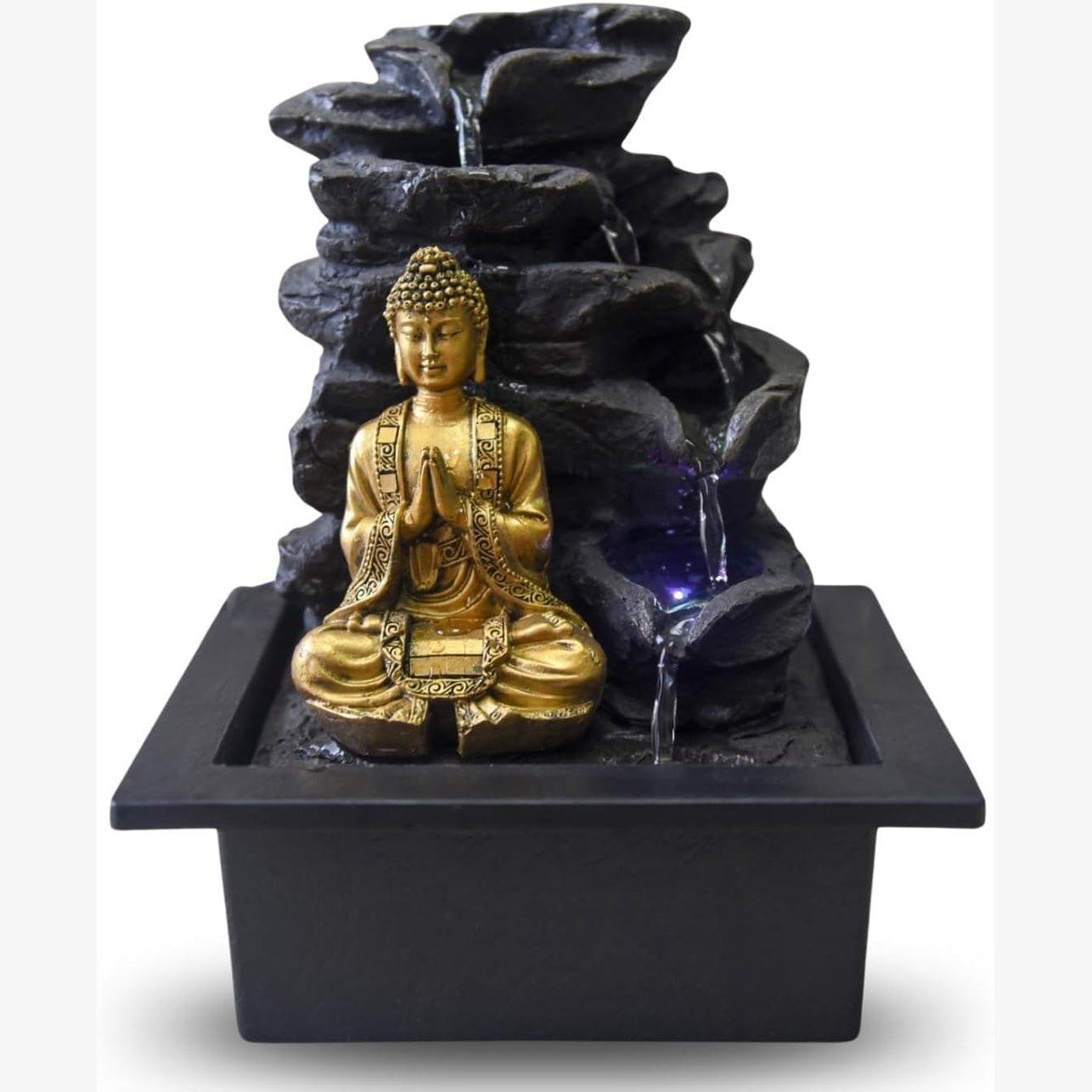 204648 - ZEN LIGHT Shatërvani i Brendshëm Shira, me Pompë dhe Ndriçim LED, Ngjyra e Zezë, Madhësi e Madhe, Material Rrëshirë