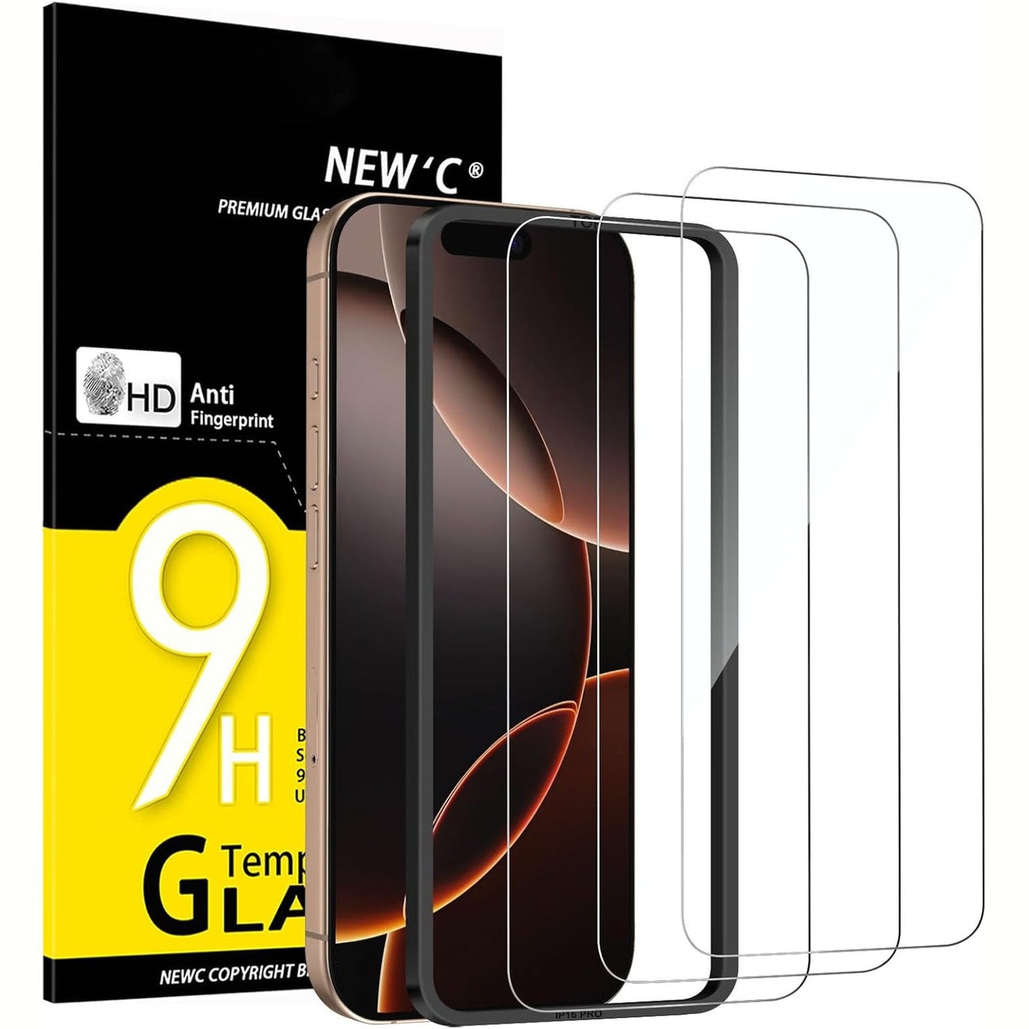 274161 - NEW'C Mbrojtës Ekrani prej Xhami të Temperuar me 3 Copë për iPhone 17, 17 Pro, 16 Pro (6.3 inç), Fortësi 9H, Ultra i Qëndrueshëm, Mjet Instalimi i Përfshirë
