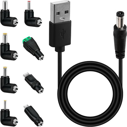 277226 - Kabllo Universal Energjie USB në DC 5V, 5.5 mm * 2.1 mm, me 8 Konektorë Jack për Mikro Tablet