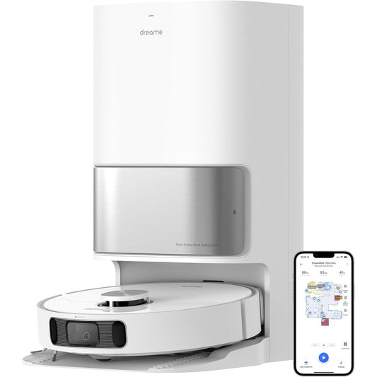 84006 - DREAME L10S Ultra - Fshesë me Korrent, Zbulim Automatik i Pengesave 3D, Zbrazje Pluhuri, Vetëpastrim i Jastëkëve të Fshesës, Qime kafshësh shtëpiake 5300Pa, Kapacitet Baterie 210m, WiFi/APP, Ngjyra e Bardhë
