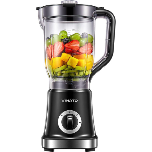 162223 - VINATO Mikser me 4 Tehe për Smoothie, Milkshake dhe Lëngje, Blender prej Çeliku Inoks me Çelës Sigurie