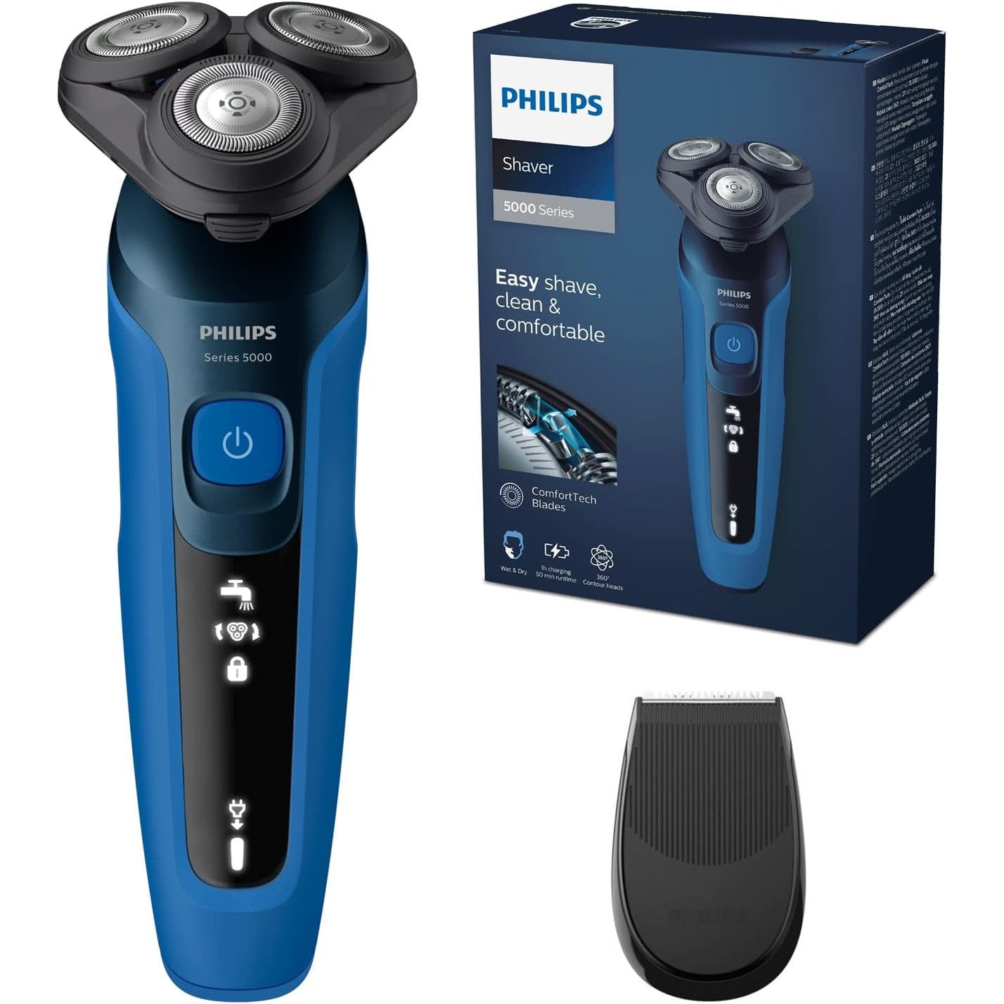 292194 - PHILIPS Seria 5000 Makinë rroje elektrike 100% e papërshkueshme nga uji, tehe ComfortTech 360°, koka konturuese, ekran i përparuar, makinë prerëse precize SmartClick, Model S5466/18