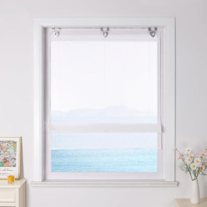205175 - ESLIR - Perde Romake pa Shpime, me Grepa U dhe Vrima, nga Voile Transparente, Moderne, Kafe e Çelët, Madhësia 100x130cm, 1 Copë