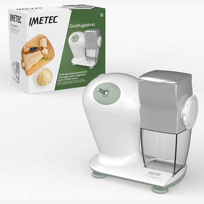162120 - IMETEC Grattugissima, Rende Elektrike për Djathë, Bukë dhe Fruta të Thata, me Enë të Lëvizshme dhe Kapak Ruajtës Freskinë, Rul prej Çeliku, e Përshtatshme për Lavastovilje, 150 W