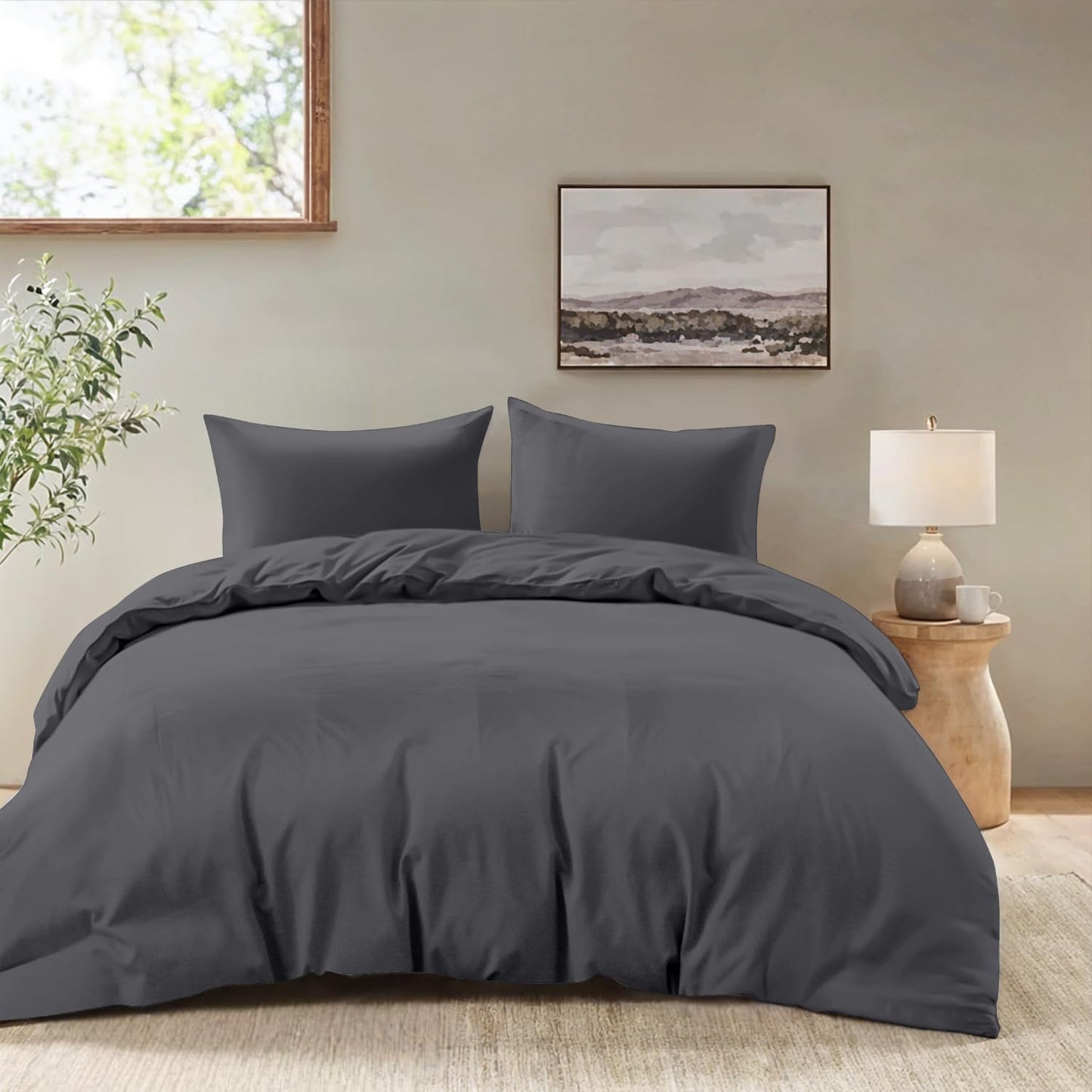 184770 - DREAMZIE - Mbulesë Jorgani 200x200cm dhe 2 Mbulesa Jastëku 50x70cm, Set 3 Copësh për të Rritur, Material Mikrofibër Gri i Errët, i Çertifikuar nga Oeko-Tex