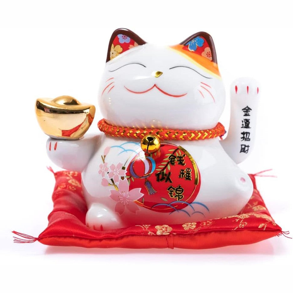 195943 - LACHINEUSE - Mace Dekorative Maneki Neko e Bardhë, Porcelan, Dimensionet 13 x 14.5 x 10 cm, Stil Aziatik Kawaii