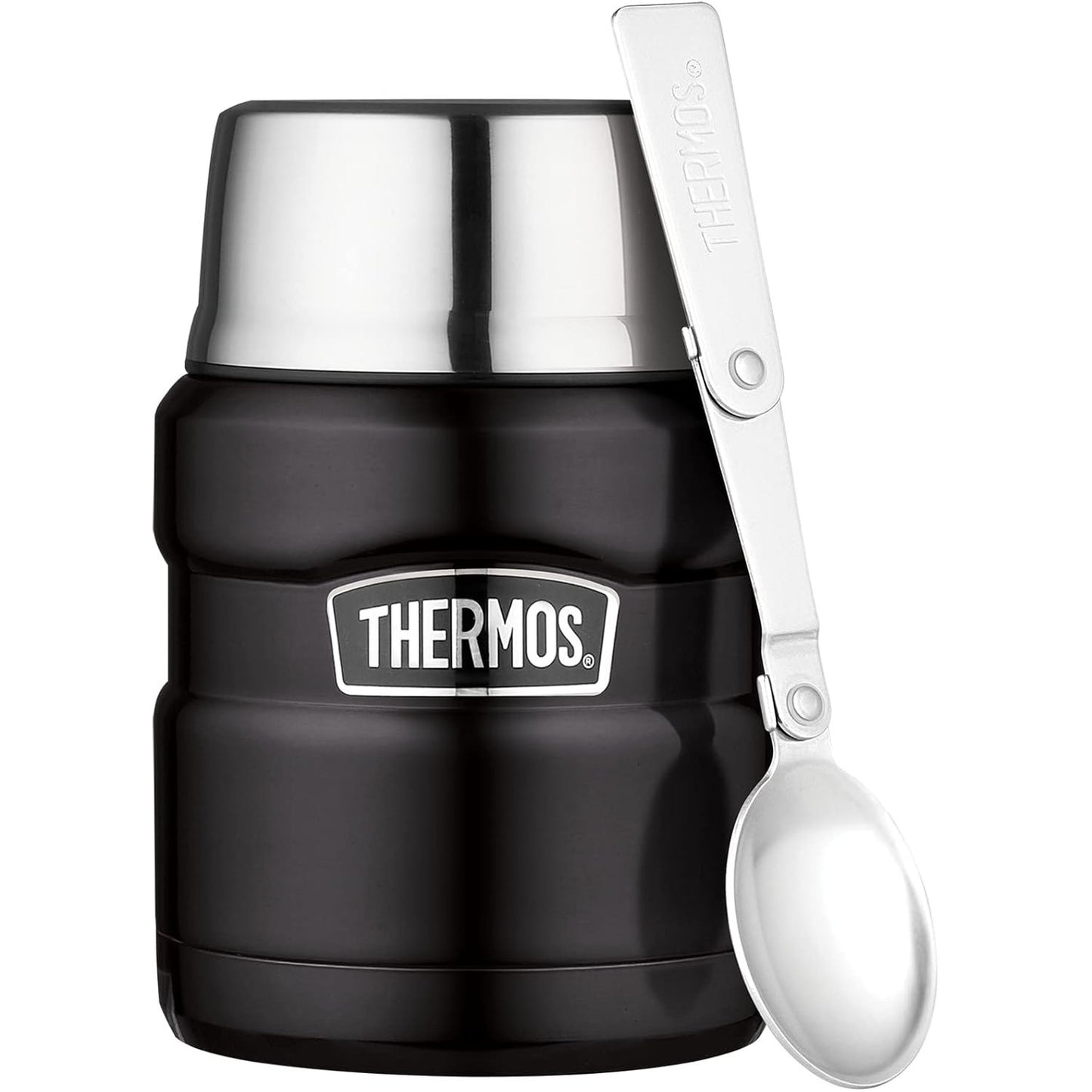 196517 - STAINLESS KING Termos Ushqimor në Ngjyrë të Zezë Mat, 0.47L - Çelik Inox, Pa BPA, i Papërshkueshëm nga Rrjedhjet, Mbajtja e Ushqimit të Ngrohtë Për 9 Orë dhe të Ftohtë Për 14 Orë, me Lugë të Palosshme