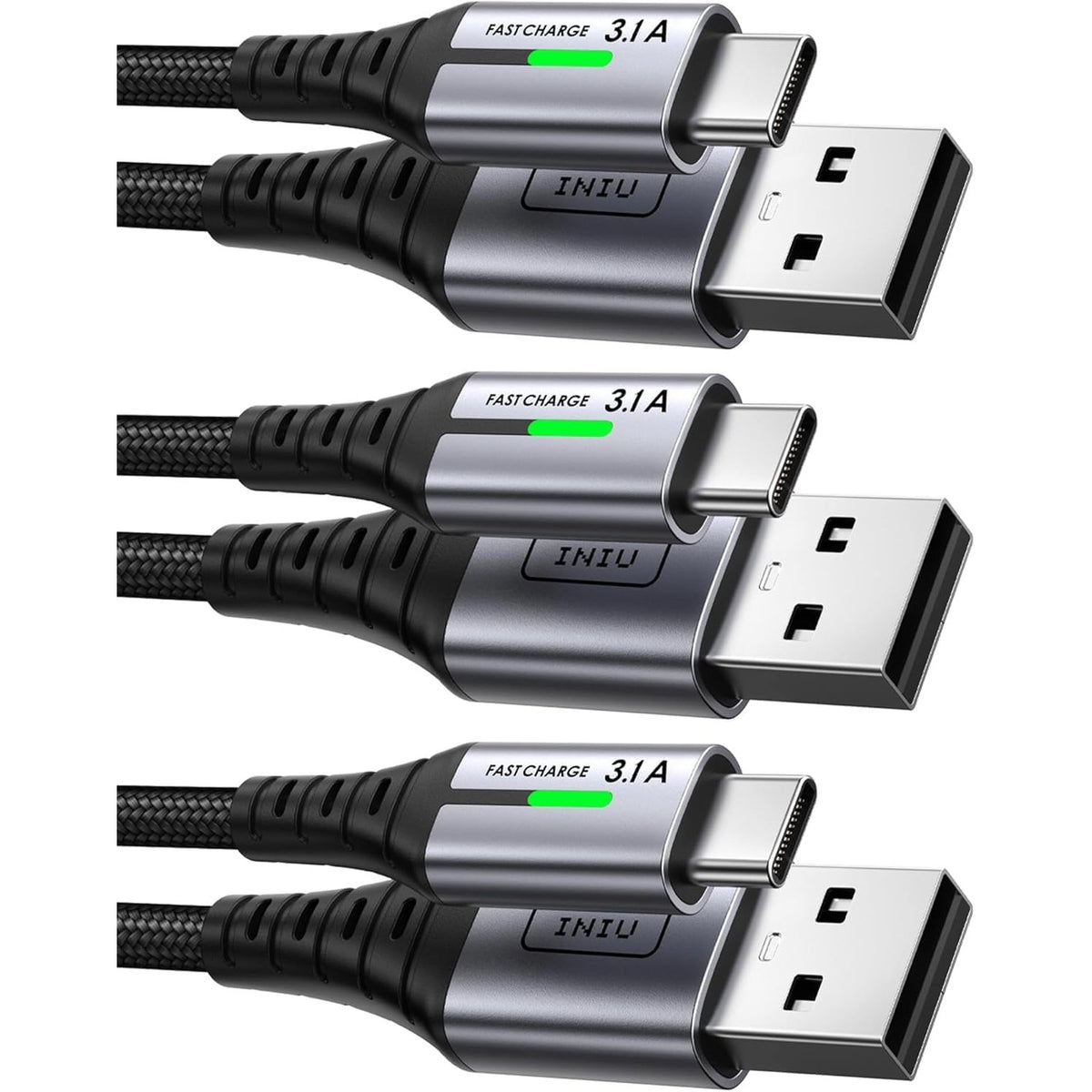 296197 - INIU Kabllo USB C, Pako me 3 copë 3.1A, [2m+2m+0.5m], Najlon i thurur QC3.0, për iPhone 17 16 Samsung S25 Google 10 Switch 2