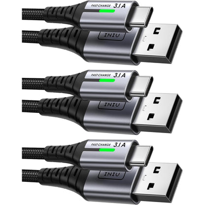 296197 - INIU Kabllo USB C, Pako me 3 copë 3.1A, [2m+2m+0.5m], Najlon i thurur QC3.0, për iPhone 17 16 Samsung S25 Google 10 Switch 2