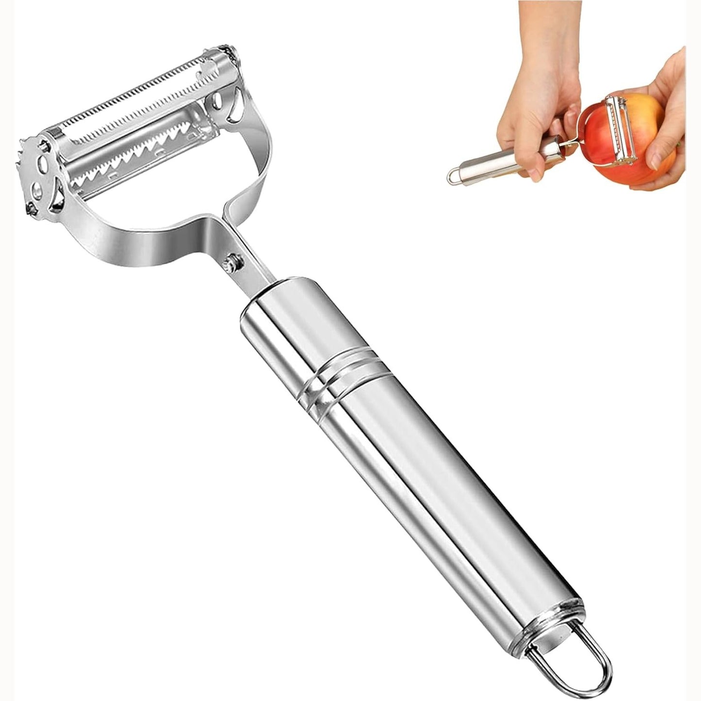 258257 - Qërues kastraveci prej çeliku inox, qërues vija-vijane, prerës perimesh dhe frutash, material: çelik inox me cilësi të lartë