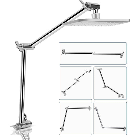 165846 - GUGXIOM Zgjatues Koke Dushi, Krah i Rregullueshëm 46 cm, Instalim pa Vegla, i Kromuar, Lidhje Universale G1/2, Argjend