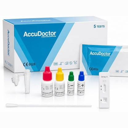 337147 - 5x Test Strep AccuDoctor – Test i Shpejtë me Tampon Fyti – Rezultate të Menjëhershme – Fëmijë dhe të Rritur.