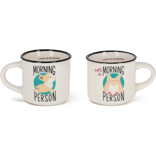 138092 - LEGAMI - Set Filxhanësh Espresso për Dy, 2 Filxhanë porcelani New Bone, Përshtatshëm për Lavatriçe, Tema Morning Person Corgi, Diametri 5.5 cm, Kapaciteti 50 ml