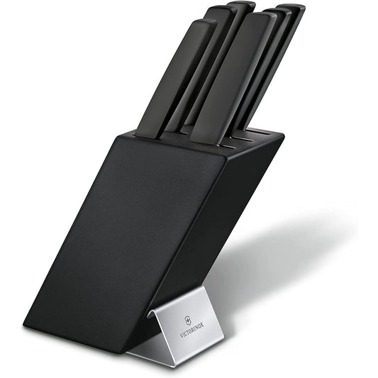 187009 - VICTORINOX Bllok Thikash Profesionale me 6 Thika Kuzhine, Thikë Buke, Thikë Santoku dhe Kutisë së Thikave në Ngjyrë të Zezë, Materiali Druri