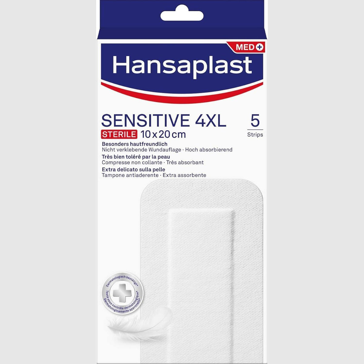 312317 - HANSAPLAST SENSITIVE 4XL, Fasha për mbrojtjen e plagëve mesatare-të mëdha, Fasha sterile pa lateks, 1 pako me 5 copë 10 x 20 cm