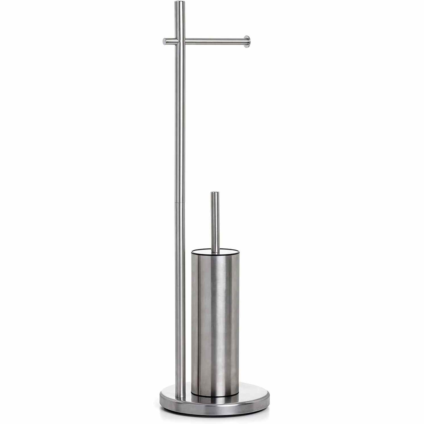 135347 - TATAY Mbajtëse Letre Higjienike dhe Furçë Higjienike e Pavarur, Materiali: Çeliku Inox, Baza e Peshuar për Stabilitet, Pa Shpime, Dimensionet: 20.5 x 20.5 x 74.5 cm, Përdorim i Fortë dhe Elegant në Banjo