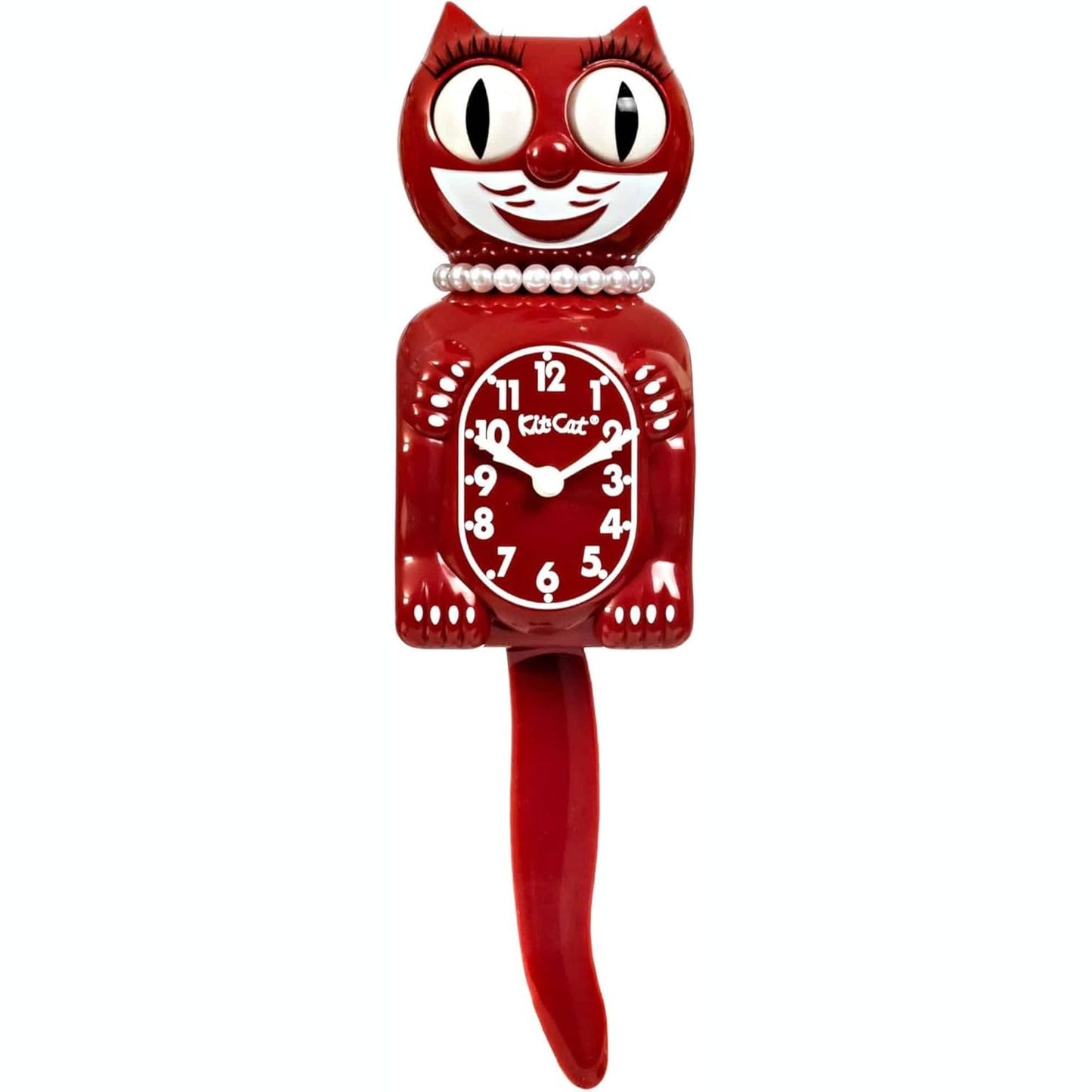 231162 - KIT CAT KLOCK® Gjerdan me Perla dhe Ngjyrë Hapësinore me Ngjyrë Qershie të Kuqe, Orë Mace me Sy dhe Bisht Lëvizës, Orë Muri me Bateri