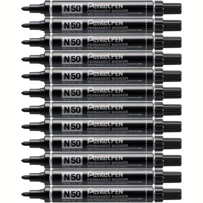 266740 - PENTEL Pen N50 Pako me 12 shënjues të përhershëm, majë konike të mesme, të zezë