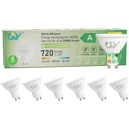 222448 - LLAMPA LED GY GU10, Klasa A, 4W (Ekuivalente me 60W), 720LM, E Bardhë Neutrale 4000K, Kënd Rrezetimi 110°, Pako me 6