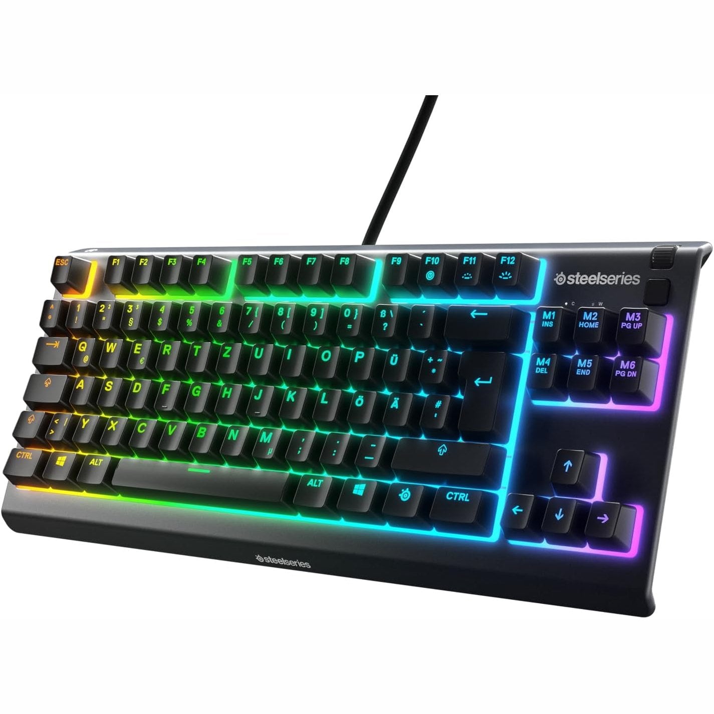 319723 - STEELSERIES Tastiera për Lojëra Apex 3 TKL, RGB, Forma kompakte pa çelësa, Ndriçim RGB me 8 zona, Rezistent ndaj ujit dhe pluhurit, Çelësa lojërash pa zhurmë, Paraqitje gjermane QWERTZ, E zezë