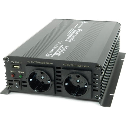 266094 - SOLARTRONICS NM 1500 Invertor Tensioni 24V në 230V, Fuqi Maksimale 1500W - 3000W, Konvertues Fuqie me Prizë Schuko dhe USB
