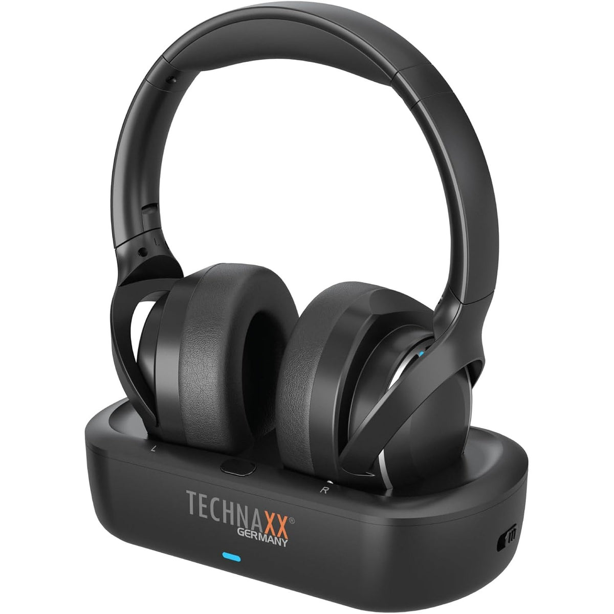 273117 - TECHNAXX Kufje pa tel për televizor me stacion karikimi, Bluetooth 5.4, jetëgjatësi baterie 30 orë, USB-C, lidhje optike dhe AUX, kufje stereo mbi vesh - TX-350
