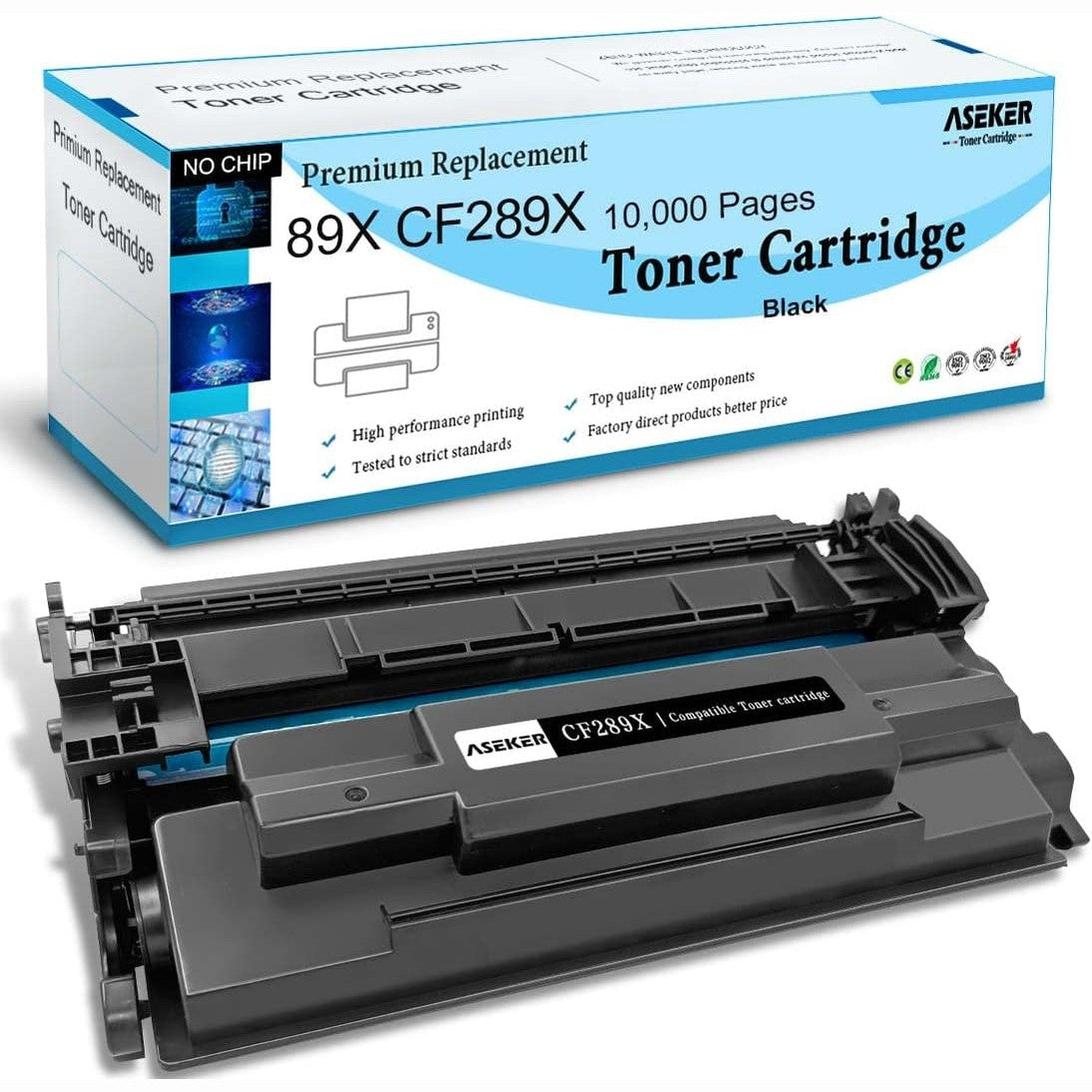 299552 - ASEKER Kartushë Toneri Kompatibël 89X CF289X 89A CF289A për Printer HP LaserJet Enterprise M507 M507x M507n MFP M528dn M528f M528 M507dn M528c M528z, Rendiment i Lartë 10000 Faqe (CF289X pa Çip)