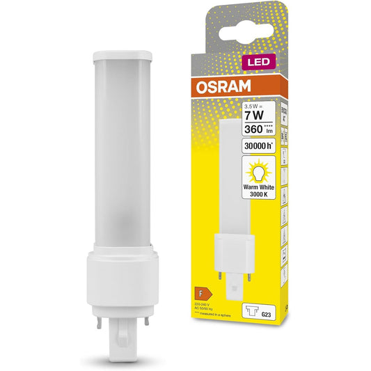 242805 - OSRAM DULUX LED S7 EM, G23, 3.5W, 360LM, 3000K, DRITË E BARDHË E NGROHTË, ZËVENDËSIM LED PËR LLAMBAT FLUORESHENTE KOMPakte KONVENCIONALE ME BAZË G23 ME 2 KUNJA, JETËGJATËSI JASHTËZAKONISHT E MADHE, PA KOHA NGROHJES