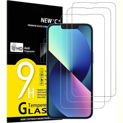 310514 - RE'C Mbrojtëse ekrani prej qelqi të temperuar për iPhone 14, iPhone 13, iPhone 13 Pro (6.1 inç), 3 copë, 0.33 mm HD ultra e qartë, fortësi 9H
