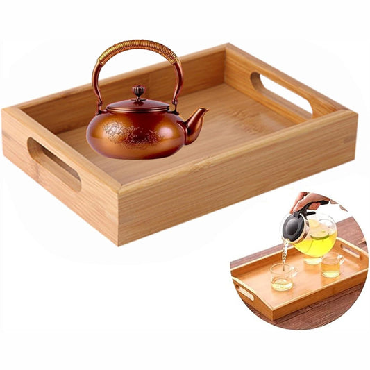 95337 - BAMBUJE - Tabaka Drejtkëndëshe prej Druri për Mëngjes, Pjatë Çaji, Ushqimi, Bimë Lule, Sukulente, Material Bambu