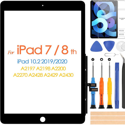 295368 - Ekran me prekje për iPad 7/8 10.2 inç 2019 2020 | Kit pjesësh riparimi për panelin e ekranit me prekje | Dixhitalizues, Pa buton Home | Përshtatje për iPad A2197 A2198 A2200 A2270 A2428 A2429 A2430 (jo LCD)