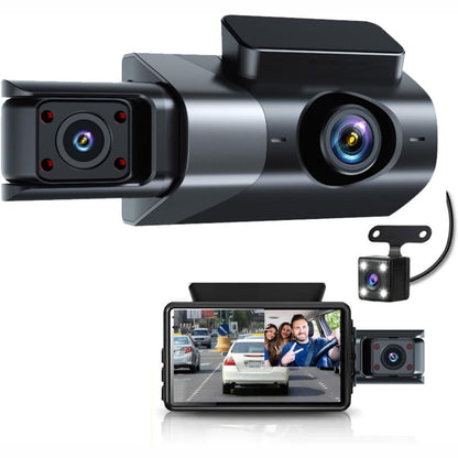 268322 - Kamera 3 Kanalesh përpara dhe mbrapa, 1080P HD, Kamera e Trefishtë e Makinës me Ekran 3 inç, Shikim Nate, Kënd i Gjerë 170°, Sensor G, Regjistrim në Loop