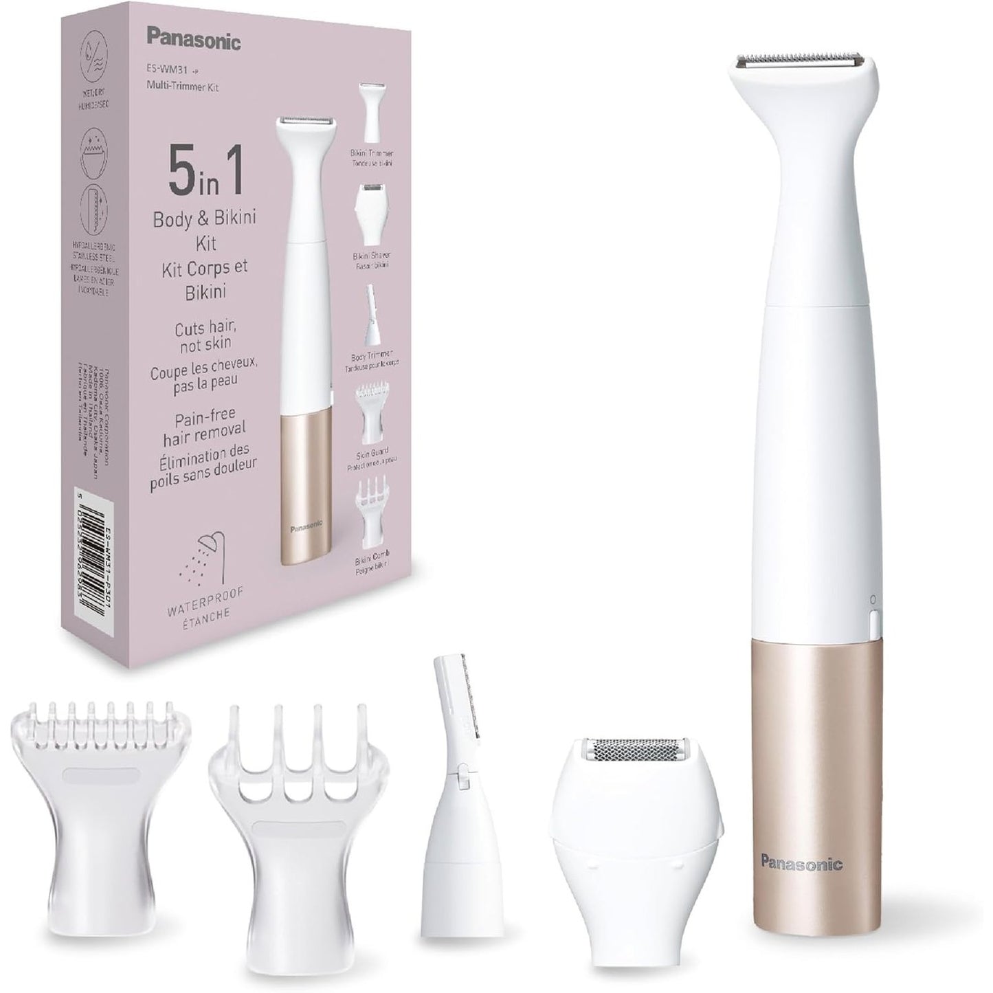 316093 - PANASONIC ES-WM31 Makinë shumëfunksionale për prerjen e flokëve 5-në-1, IPX7 rezistent ndaj ujit, Funksionon me 1 x AA