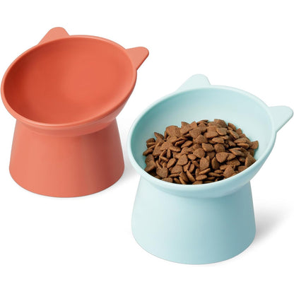 219931 - USHQYES TË NGRITUR PËR MACE AMAZON BASICS, NË FORMË VESHI MACEJE, PAKO ME 2 COPË, 13.2 X 13.2 X 11.4 CM, PORTOKALLI DHE BLU