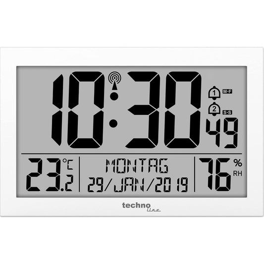 208714 - TECHNOLINE - Orë Muri Dixhitale WS 8016 me Tregues Temperature, Materiali Plastik, Madhësia 225 x 143 x 24 mm, Ngjyra Bardhë