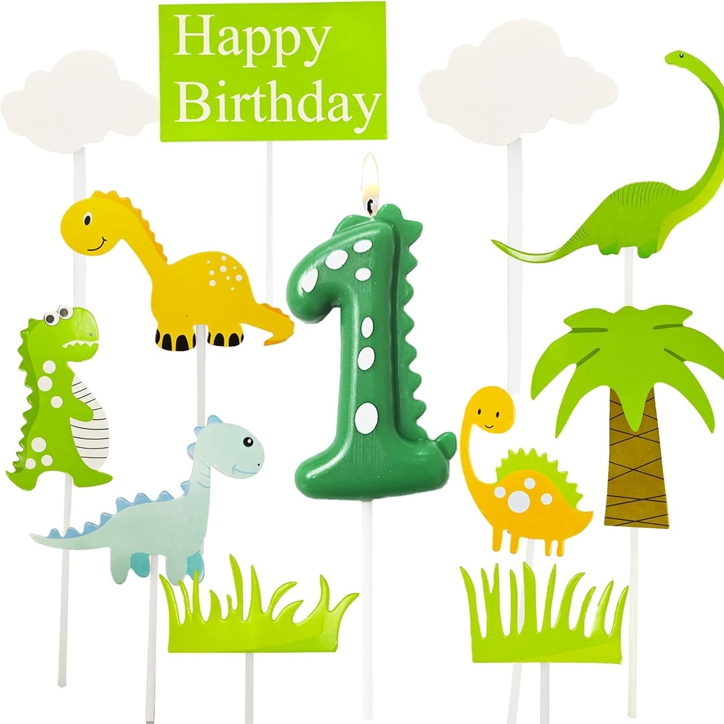 249012 - DazzJoy Qiri Ditëlindjeje Dino për Vajza, 11 Mbulesa Torte Dinosaur, Numri 1, për Dekorim Torte
