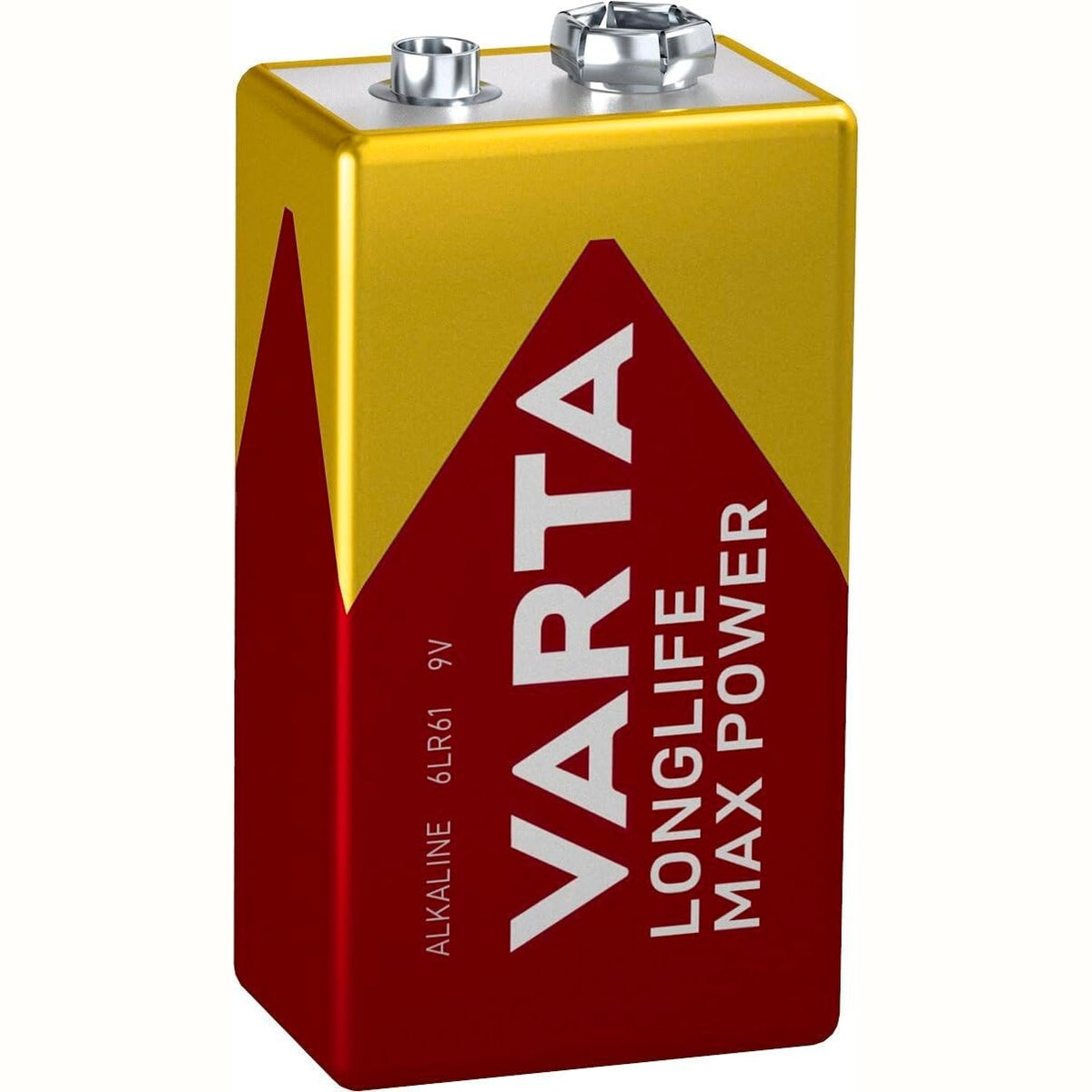 309386 - VARTA Bateri Blloku Longlife Max Power 9V 6LR61 (1 Pako) Bateri Alkaline Blloku E - Prodhuar në Gjermani - Ideale për detektorë zjarri, detektorë tymi, akordues