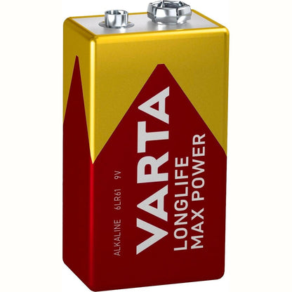 309386 - VARTA Bateri Blloku Longlife Max Power 9V 6LR61 (1 Pako) Bateri Alkaline Blloku E - Prodhuar në Gjermani - Ideale për detektorë zjarri, detektorë tymi, akordues