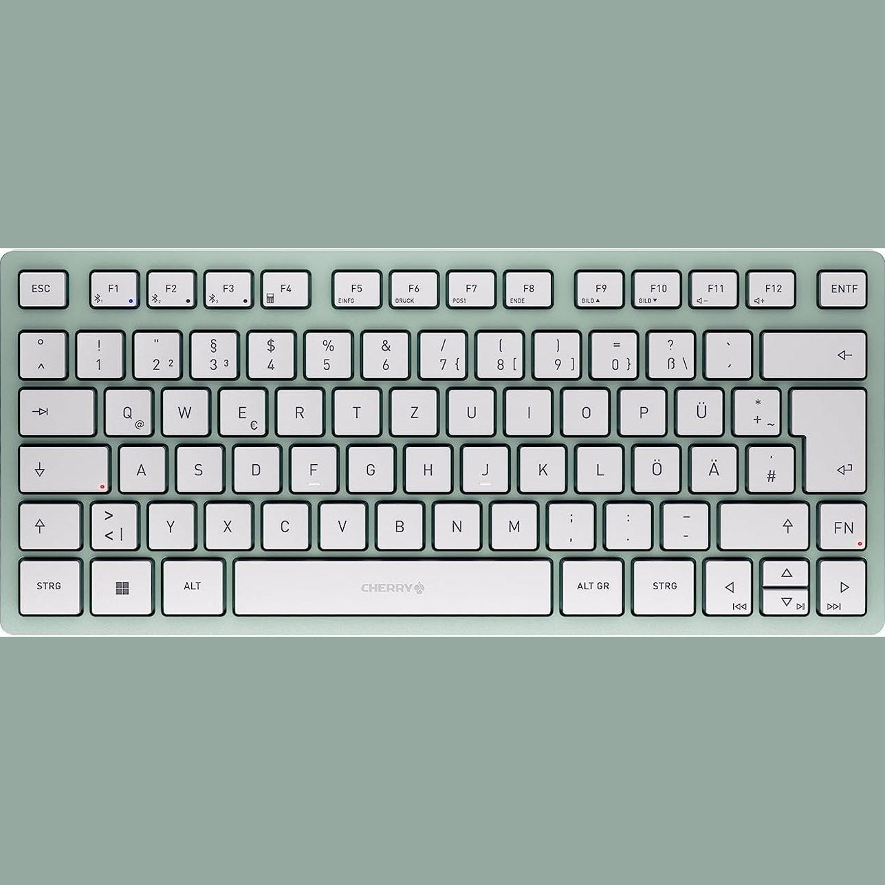 276495 - CHERRY KW 7100 MINI BT, Tastierë kompakte për shumë pajisje, 3 kanale Bluetooth, paraqitje gjermane (QWERTZ), dizajn i hollë, përfshirë çantën mbajtëse, Jeshile Agave