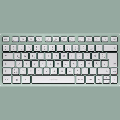 276495 - CHERRY KW 7100 MINI BT, Tastierë kompakte për shumë pajisje, 3 kanale Bluetooth, paraqitje gjermane (QWERTZ), dizajn i hollë, përfshirë çantën mbajtëse, Jeshile Agave