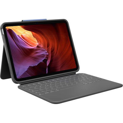 319425 - LOGITECH RUGGED FOLIO për iPad (gjenerata e 10-të dhe A16), lidhës inteligjent, tastierë rezistente ndaj derdhjeve, QWERTZ - Gri