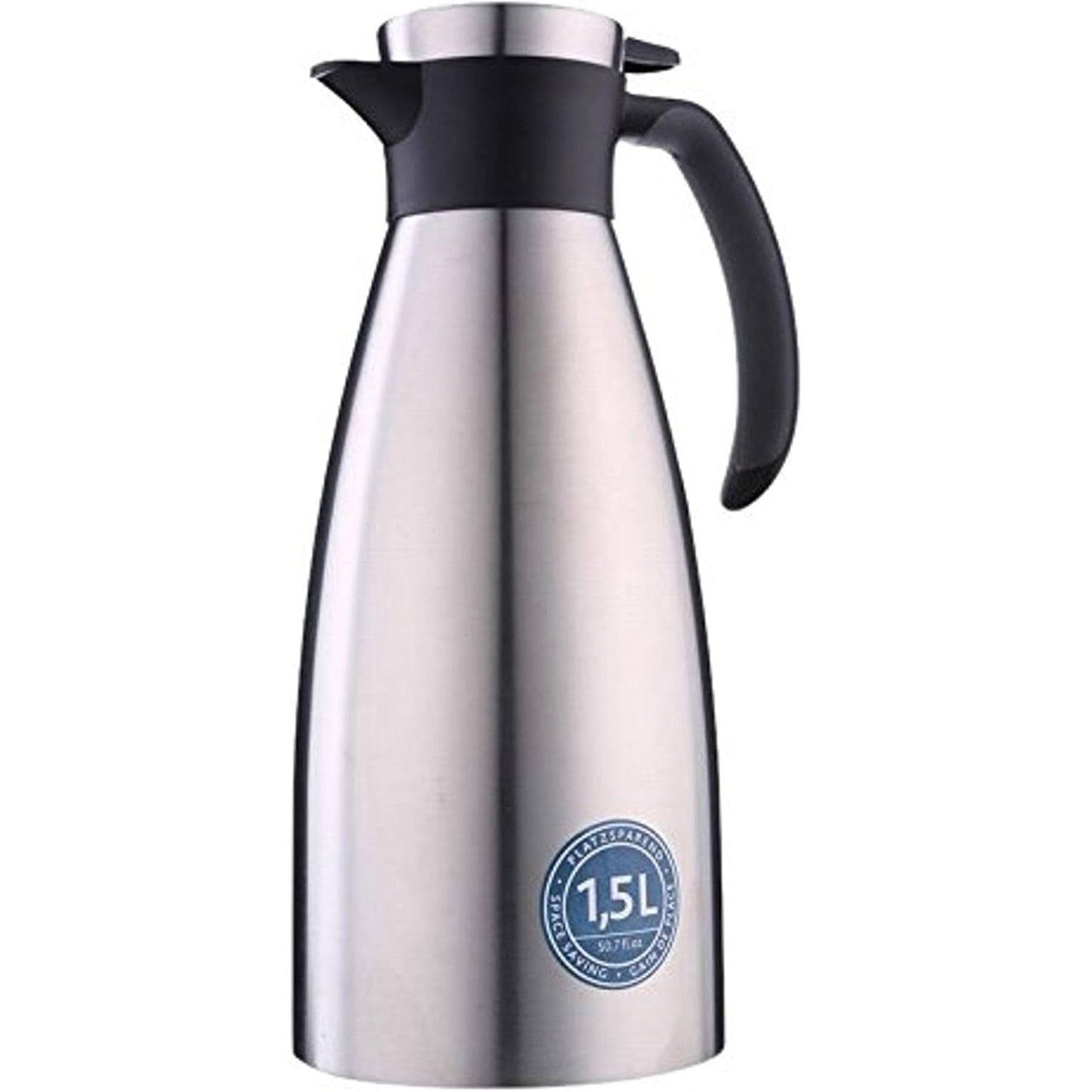 205210 - EMSA Karafë e Izoluar, 1.5L, çelik Inox, Mban Pijet të Ngrohta 12 Orë dhe të Ftohta 24 Orë, Prodhim i Papërshkueshëm nga Rrjedhjet, me Dorezë Jo-Rrëshqitëse, E Zezë, Modeli 514499