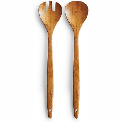 224940 - ZELLER 23576 SERVIRËSE SALLATASH, 2 copë, bambu, afërsisht Gj. 30 cm, Lugë sallate, Pirun sallate, Takëm druri