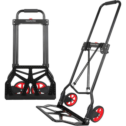 187280 - YEAUPE PRO Karrocë Transporti e Palosshme me Dorezë Teleskopike, Rrota Gome dhe 2 Rripa, Kapacitet Ngarkese 50 kg, e Zezë - Përdorim per Zhvendosje, Kopshtari apo Transport