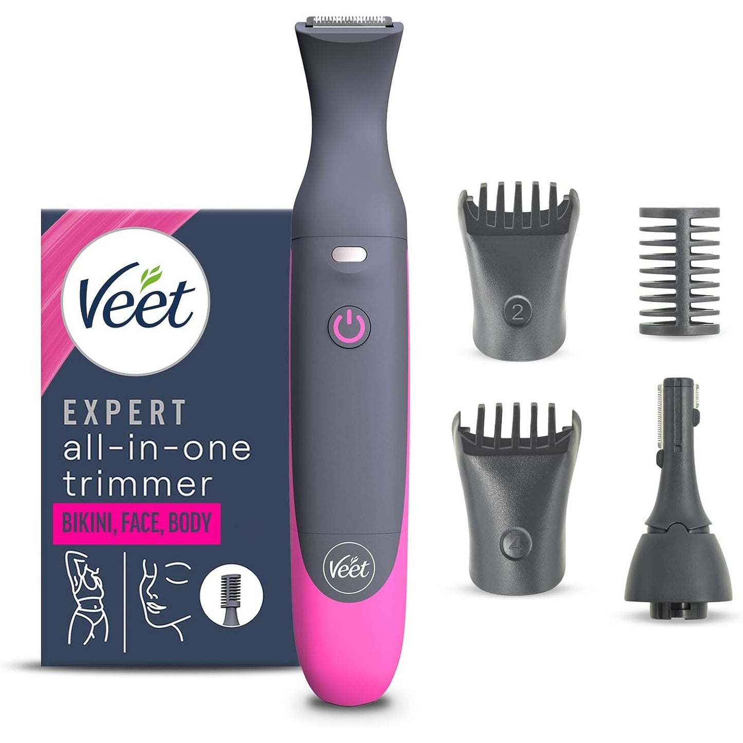 275295 - VEET - Makinë rrojeje Expert All-in-One për femra, elektrike shumëfunksionale për vijën e bikinive, fytyrën dhe vetullat, karikues USB, 100% i papërshkueshëm nga uji (IP67)