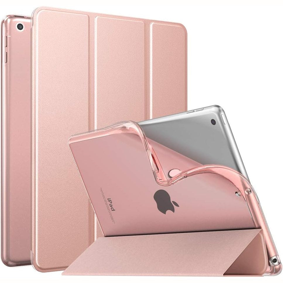269531 - MoKo Mbulesë për iPad-in e ri të gjeneratës së 9-të 10.2" 2021, iPad-in e gjeneratës së 8-të 2020, iPad-in e gjeneratës së 7-të 2019, mbështetëse e hollë funksionale, mbulesë e pasme e palosshme TPU mbrojtëse transparente - ngjyrë rozë e artë