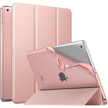 269531 - MoKo Mbulesë për iPad-in e ri të gjeneratës së 9-të 10.2" 2021, iPad-in e gjeneratës së 8-të 2020, iPad-in e gjeneratës së 7-të 2019, mbështetëse e hollë funksionale, mbulesë e pasme e palosshme TPU mbrojtëse transparente - ngjyrë rozë e artë